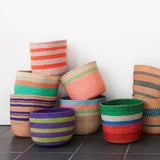 Pale Orange Striped Basket - Kenya