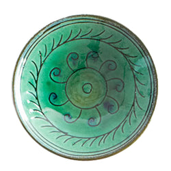Small Ceramic Dipping Bowl - Green Motif - Uzbekistan